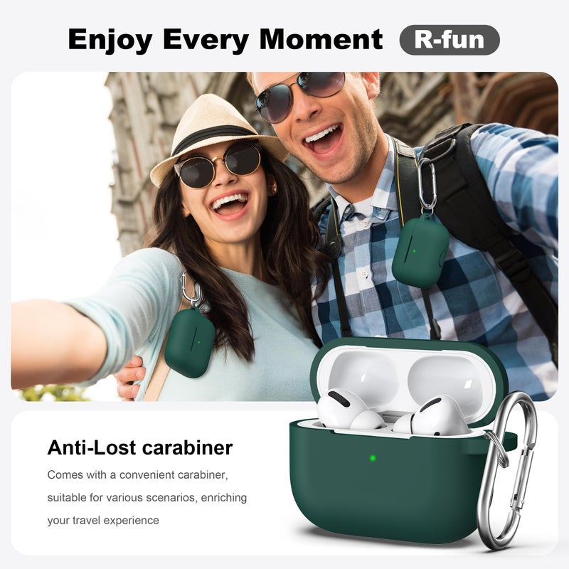 R-fun for AirPods Pro 2nd/1st Generation Case with Cleaner Kit,Soft Silicone Protective Case Cover for Apple AirPod Pro 2/1 for Women Men,AirPods Pro Case Accessories with Keychain,Forest Green - Image 2
